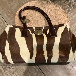 Coach Stunning Brown & Cream Calf Animal Hide Leather purse -NWOT